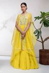 Buy Aneesh Agarwaal Yellow Organza, Chiffon V Neck Embroidered Cape And Anarkali Set at Aza Fashions Buy_Aneesh Agarwaal_Yellow Organza, Chiffon V Neck Embroidered Cape And Anarkali Set _at_Aza_Fashions