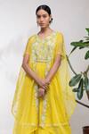 Aneesh Agarwaal Yellow Organza, Chiffon V Neck Embroidered Cape And Anarkali Set Online at Aza Fashions Aneesh Agarwaal_Yellow Organza, Chiffon V Neck Embroidered Cape And Anarkali Set _Online_at_Aza_Fashions