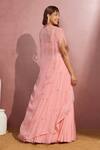 Shop_Aneesh Agarwaal_Peach Soft Organza Mirror And Thread Scoop Neck Embroidered Cape Lehenga Set _at_Aza_Fashions