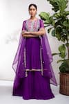 Buy_Aneesh Agarwaal_Purple Chiffon Notched Embroidered Cape And Anarkali Set _at_Aza_Fashions