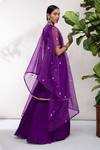 Shop_Aneesh Agarwaal_Purple Chiffon Notched Embroidered Cape And Anarkali Set _at_Aza_Fashions