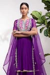 Aneesh Agarwaal_Purple Chiffon Notched Embroidered Cape And Anarkali Set _Online_at_Aza_Fashions