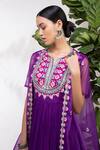 Buy_Aneesh Agarwaal_Purple Chiffon Notched Embroidered Cape And Anarkali Set _Online_at_Aza_Fashions