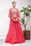 Buy_Aneesh Agarwaal_Orange Georgette Straight Embroidered Cape Lehenga Set _at_Aza_Fashions