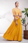 Buy_Aneesh Agarwaal_Yellow Chiffon Round Embroidered Cape Lehenga Set _at_Aza_Fashions