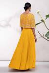Shop_Aneesh Agarwaal_Yellow Chiffon Round Embroidered Cape Lehenga Set _at_Aza_Fashions