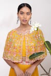 Aneesh Agarwaal_Yellow Chiffon Round Embroidered Cape Lehenga Set _Online_at_Aza_Fashions