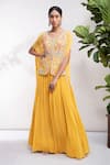 Buy_Aneesh Agarwaal_Yellow Georgette V Neck Embroidered Kurta Lehenga Set _at_Aza_Fashions