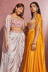 Buy_Aneesh Agarwaal_Yellow Silk Organza Embroidery Mirror And Thread Scoop Neck Cape & Sharara Set _Online_at_Aza_Fashions