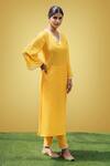 Rivaaj Clothing_Yellow Woven Muslin Bandhani Print Kurta And Pant Set_Online_at_Aza_Fashions