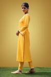 Buy_Rivaaj Clothing_Yellow Woven Muslin Bandhani Print Kurta And Pant Set_Online_at_Aza_Fashions