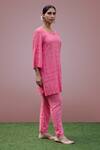 Rivaaj Clothing_Pink Thread Work Kurta And Pant Set _Online_at_Aza_Fashions