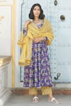 Buy_Rivaaj Clothing_Blue Cotton Printed Block Round Floral Anarkali Set  _at_Aza_Fashions