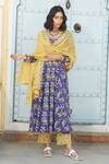 Rivaaj Clothing_Blue Cotton Printed Block Round Floral Anarkali Set  _Online_at_Aza_Fashions