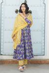 Buy_Rivaaj Clothing_Blue Cotton Printed Block Round Floral Anarkali Set  _Online_at_Aza_Fashions