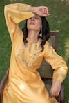 Rashi Jain Yellow Chanderi Notched Sunheri Kurta Set Online at Aza Fashions Rashi Jain_Yellow Chanderi Notched Sunheri Kurta Set _Online_at_Aza_Fashions
