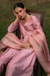 Shop Rashi Jain Pink Chanderi V Neck Nakashi Anarkali Set Online at Aza Fashions Shop_Rashi Jain_Pink Chanderi V Neck Nakashi Anarkali Set _Online_at_Aza_Fashions