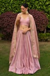 Buy_Rashi Jain_Pink Chanderi Embroidery Scoop Neck Kyari Bridal Lehenga Set _at_Aza_Fashions