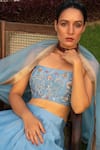 Buy_Rashi Jain_Blue Chanderi Embroidery Square Neck Asman Bridal Lehenga Set _Online_at_Aza_Fashions