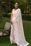 Rashi Jain_Beige Chanderi Ruh Embroidered Saree _Online_at_Aza_Fashions