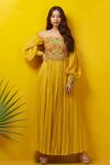 Buy_Rishi And Soujit_Yellow Cotton Silk Na Off Shoulder Flared Dress_at_Aza_Fashions