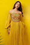 Shop_Rishi And Soujit_Yellow Cotton Silk Na Off Shoulder Flared Dress_at_Aza_Fashions
