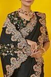 Buy_Rishi and Soujit_Black Silk Cotton Scoop Neck Embroidered Saree With Blouse  _Online_at_Aza_Fashions