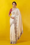 Buy_Rishi and Soujit_White Tussar Scoop Neck Embroidered Saree With Blouse  _at_Aza_Fashions