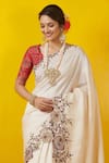 Rishi and Soujit_White Tussar Scoop Neck Embroidered Saree With Blouse  _Online_at_Aza_Fashions