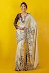 Buy_Rishi and Soujit_White Tussar Scoop Neck Embroidered Saree With Blouse  _at_Aza_Fashions