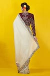 Shop_Rishi and Soujit_White Tussar Scoop Neck Embroidered Saree With Blouse  _at_Aza_Fashions