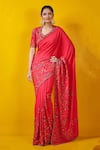 Buy_Rishi and Soujit_Pink Tussar Scoop Neck Embroidered Saree With Blouse  _at_Aza_Fashions