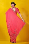 Shop_Rishi and Soujit_Pink Tussar Scoop Neck Embroidered Saree With Blouse  _at_Aza_Fashions