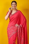 Buy_Rishi and Soujit_Pink Tussar Scoop Neck Embroidered Saree With Blouse  _Online_at_Aza_Fashions