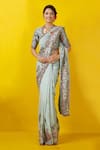 Rishi and Soujit_Blue Tussar Round Embroidered Saree With Blouse  _Online_at_Aza_Fashions