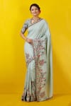 Buy_Rishi and Soujit_Blue Tussar Round Embroidered Saree With Blouse  _at_Aza_Fashions