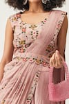 Buy_Rishi and Soujit_Pink Silk Cotton Embroidered Floral Pre-pleated Pant Saree With Blouse _Online_at_Aza_Fashions