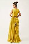 Shop_Rishi and Soujit_Yellow Silk Cotton Embroidered Pre-pleated Pant Saree With Blouse  _at_Aza_Fashions