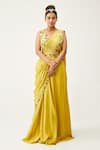 Buy_Rishi and Soujit_Yellow Silk Cotton Embroidered Pre-pleated Pant Saree With Blouse  _at_Aza_Fashions