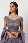 Buy_Rishi And Soujit_Purple Organza, Lycra Floral, Swarovski V Neck Embroidered Lehenga Set _Online_at_Aza_Fashions