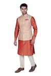 Shop_Rohit Kamra Jaipur_Beige Silk Brocade Nehru Jacket  _at_Aza_Fashions