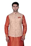 Rohit Kamra Jaipur_Beige Silk Brocade Nehru Jacket  _Online_at_Aza_Fashions