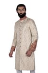 Rohit Kamra Jaipur_Beige Silk Brocade Sherwani Set  _Online_at_Aza_Fashions