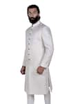 Buy_Rohit Kamra Jaipur_White Silk Brocade Sherwani Set  _at_Aza_Fashions