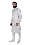 Shop_Rohit Kamra Jaipur_White Silk Brocade Sherwani Set  _at_Aza_Fashions