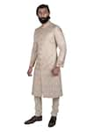 Shop_Rohit Kamra Jaipur_White Silk Brocade Sherwani Set  _at_Aza_Fashions