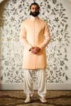 Shop Rohit Kamra Jaipur Peach Linen Silk Quilted Sherwani at Aza Fashions Shop_Rohit Kamra Jaipur_Peach Linen Silk Quilted Sherwani _at_Aza_Fashions