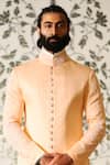 Rohit Kamra Jaipur Peach Linen Silk Quilted Sherwani Online at Aza Fashions Rohit Kamra Jaipur_Peach Linen Silk Quilted Sherwani _Online_at_Aza_Fashions
