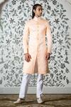 Shop_Rohit Kamra Jaipur_Peach Linen Silk Embroidered Sherwani  _at_Aza_Fashions