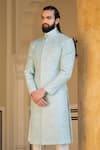 Buy_Rohit Kamra Jaipur_Blue Embossed Sherwani  _at_Aza_Fashions